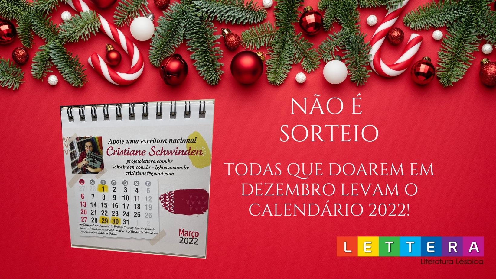 Calendário 2022 para todas que doarem em dezembro